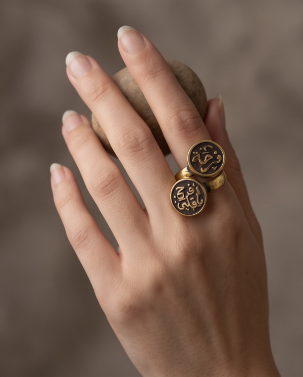 Vintage Gold-Tone Double Coin Arabic Engraved Statement Ring