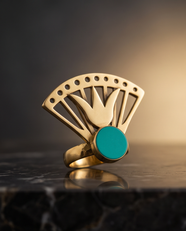 img_0924 Vintage Gold-Tone Art Deco Fan Ring – Green Enamel Stone Accent