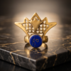 Vintage Gold-Tone Art Deco Crown Ring – Lapis Blue Stone Accent