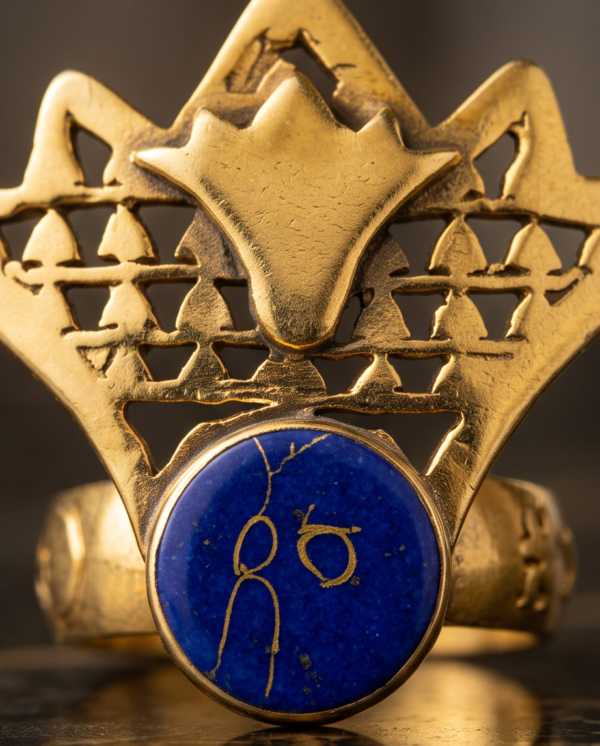 Vintage Gold-Tone Art Deco Crown Ring – Lapis Blue Stone Accent