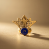 Vintage Gold-Tone Art Deco Crown Ring – Lapis Blue Stone Accent