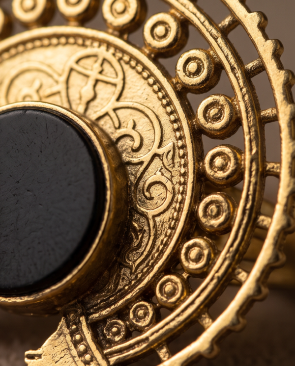 Vintage Antique Gold Black Onyx Statement Ring – Sunburst Textured Design
