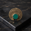 Vintage Antique Gold Green Enamel Statement Ring – Sunburst Textured Design