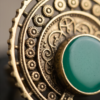 Vintage Antique Gold Green Enamel Statement Ring – Sunburst Textured Design