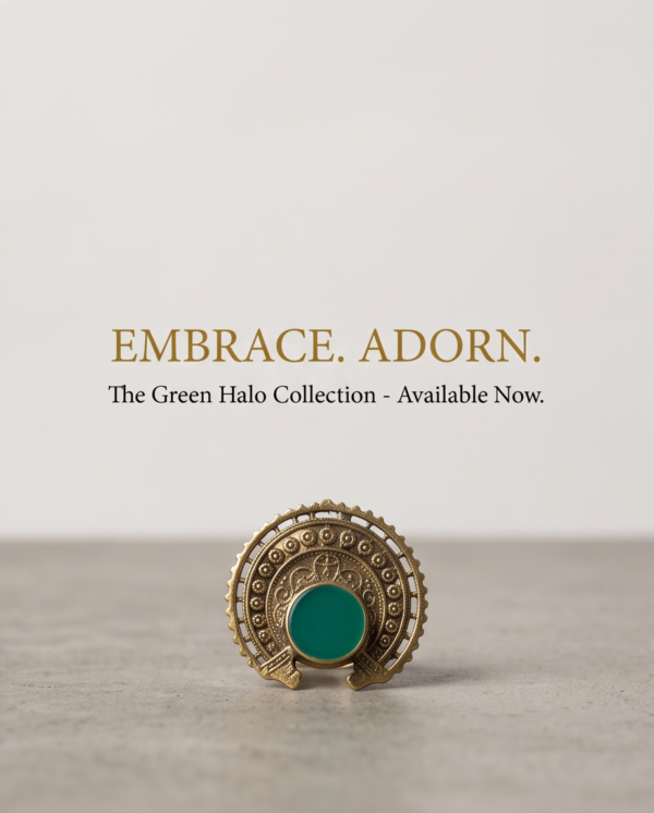 Vintage Antique Gold Green Enamel Statement Ring – Sunburst Textured Design