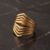 Gold-Tone Stainless Steel Chevron Cage Ring – Multi-Line Geometric Design