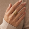 Gold-Tone Stainless Steel Chevron Cage Ring – Multi-Line Geometric Design