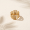 Gold-Tone Stainless Steel Chevron Cage Ring – Multi-Line Geometric Design