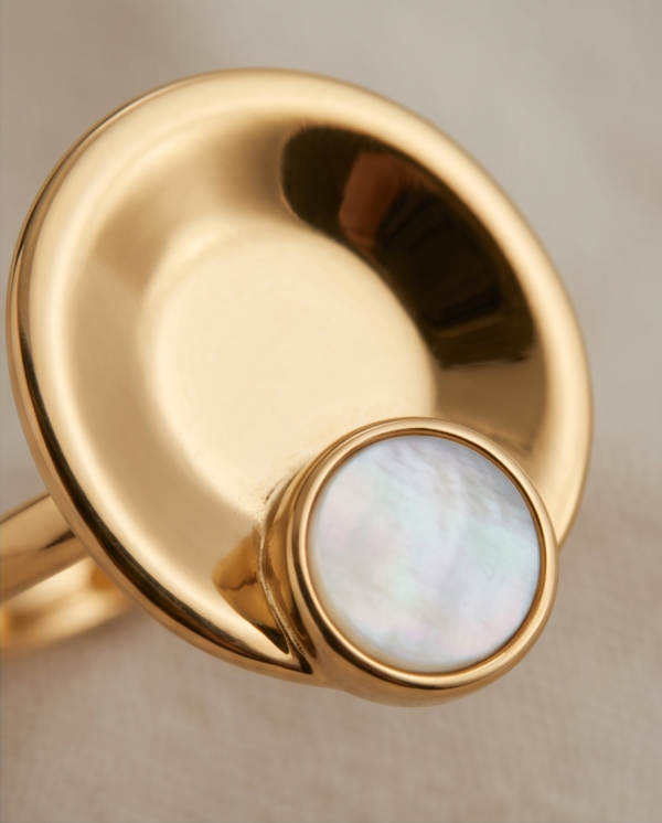 Gold-Tone Stainless Steel Layered Disc Ring – Mother-of-Pearl Accent