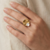 Gold-Tone Stainless Steel Layered Disc Ring – Mother-of-Pearl Accent