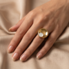 Gold-Tone Stainless Steel Layered Disc Ring – Mother-of-Pearl Accent