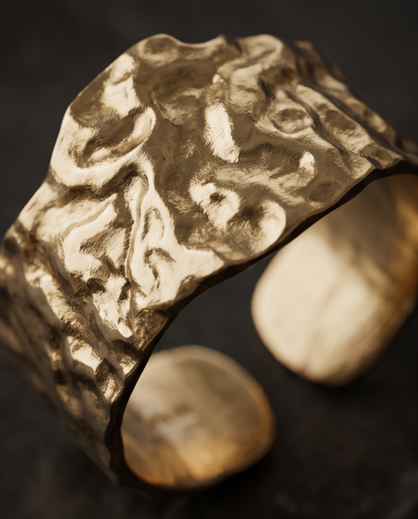 img_0957 Molten Textured Wide Cuff Ring — Gold-Tone Stainless Steel, Adjustable