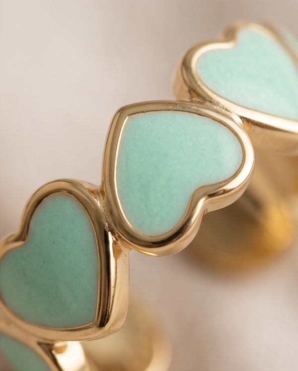 img_0961 Mint Enamel Heart Band Ring — Gold-Tone Stainless Steel, Adjustable