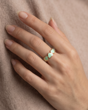Mint Enamel Heart Band Ring — Gold-Tone Stainless Steel, Adjustable