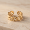 Braided Weave Wide Band Ring — Gold-Tone Stainless Steel, Adjustable