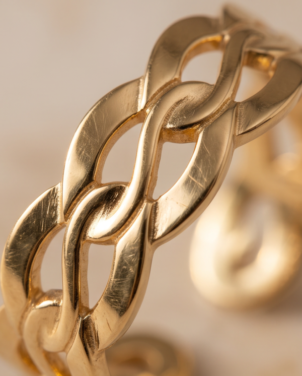 Braided Weave Wide Band Ring — Gold-Tone Stainless Steel, Adjustable