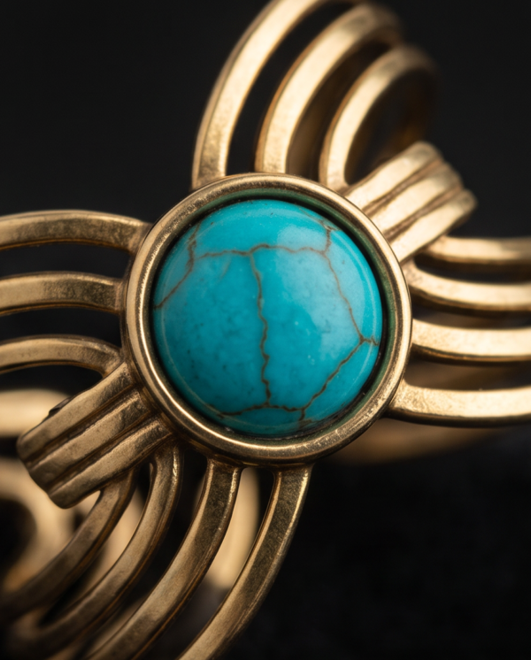 Turquoise Stone Multi-Band Wire Ring — Gold-Tone Stainless Steel