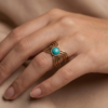 Turquoise Stone Multi-Band Wire Ring — Gold-Tone Stainless Steel