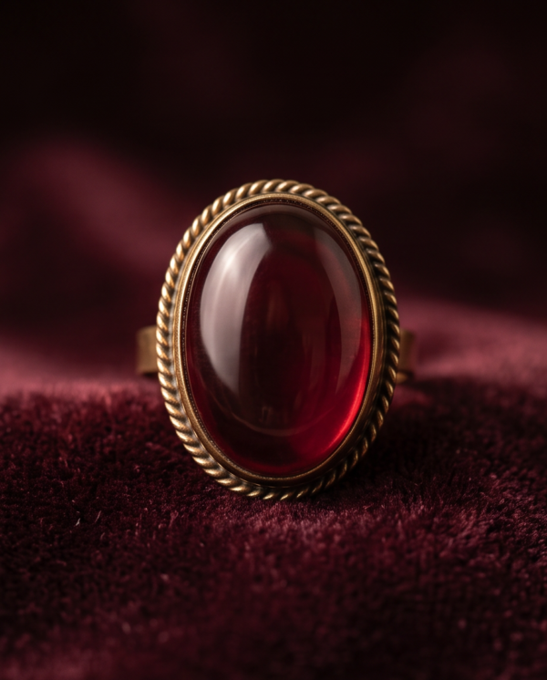 Oval Ruby-Red Stone Statement Ring — Vintage Copper Tone, Adjustable