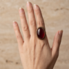 Oval Ruby-Red Stone Statement Ring — Vintage Copper Tone, Adjustable