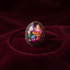 Oval Floral Art Stone Statement Ring — Vintage Copper Tone, Adjustable
