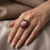 Oval Floral Art Stone Statement Ring — Vintage Copper Tone, Adjustable