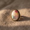 Oval Ivory Stone Ring with Multicolour Inlay — Vintage Copper Tone, Adjustable