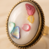 Oval Ivory Stone Ring with Multicolour Inlay — Vintage Copper Tone, Adjustable