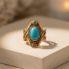 Turquoise Oval Stone Bohemian Ring — Vintage Copper Tone, Adjustable