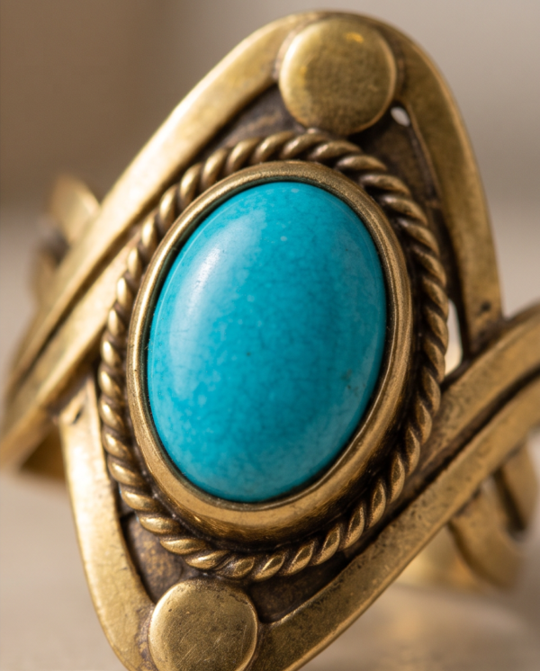 Turquoise Oval Stone Bohemian Ring — Vintage Copper Tone, Adjustable