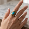 Turquoise Oval Stone Bohemian Ring — Vintage Copper Tone, Adjustable