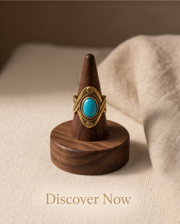 Turquoise Oval Stone Bohemian Ring — Vintage Copper Tone, Adjustable