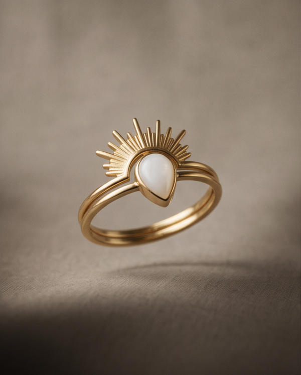 Sunburst Mother-of-Pearl Ring — Gold-Tone Stainless Steel, Adjustable