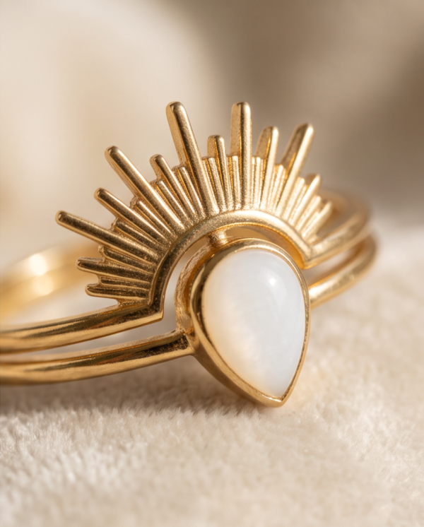 Sunburst Mother-of-Pearl Ring — Gold-Tone Stainless Steel, Adjustable