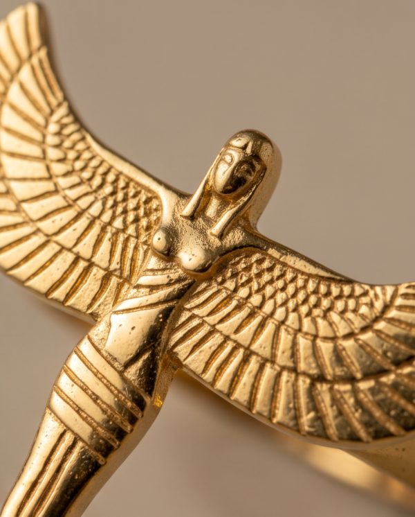 Winged Isis Goddess Ring — Pharaonic Gold-Tone Stainless Steel, Open Adjustable