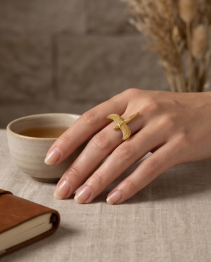 Winged Isis Goddess Ring — Pharaonic Gold-Tone Stainless Steel, Open Adjustable