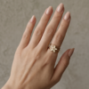 Mother-of-Pearl Flower Triple-Band Ring — Gold-Tone Stainless Steel, Adjustable