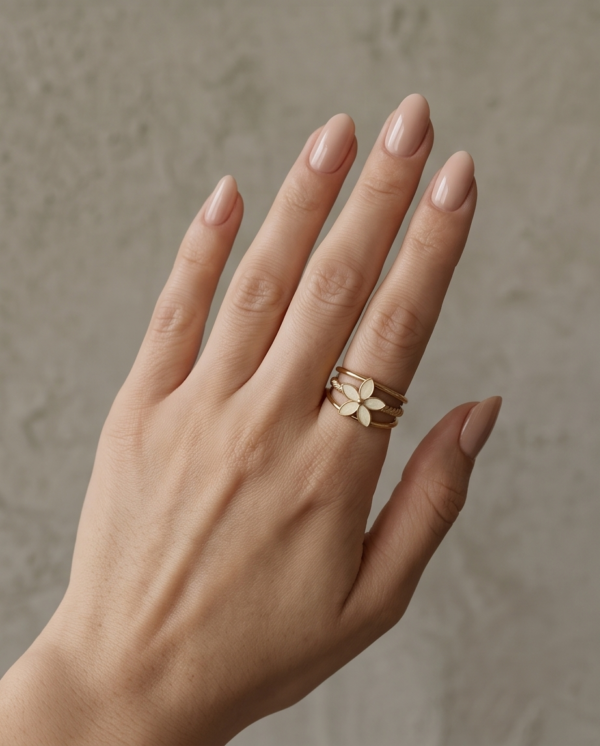 Mother-of-Pearl Flower Triple-Band Ring — Gold-Tone Stainless Steel, Adjustable
