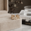 Mother-of-Pearl Flower Triple-Band Ring — Gold-Tone Stainless Steel, Adjustable