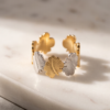 Two-Tone Four-Leaf Clover Band Ring — Gold & Silver Stainless Steel, Adjustable