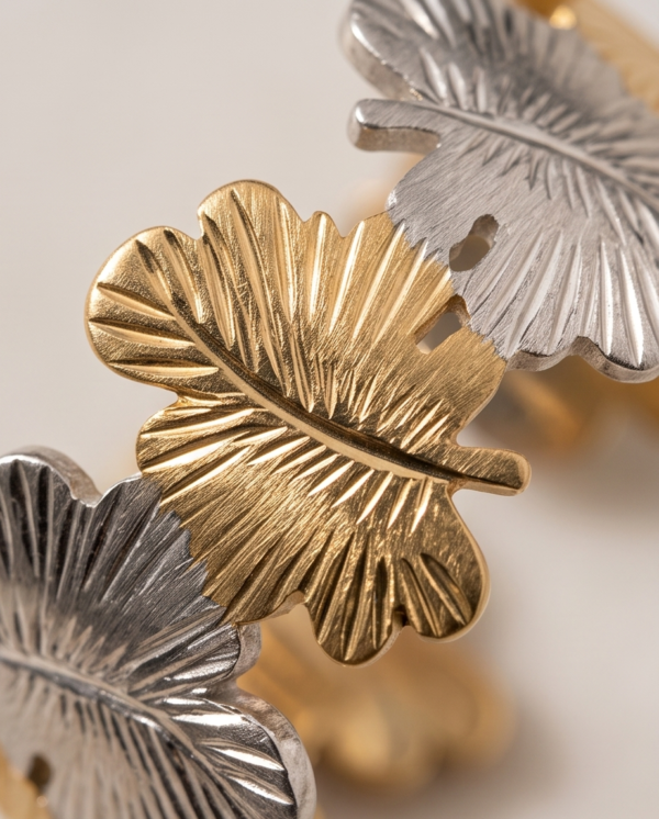 Two-Tone Four-Leaf Clover Band Ring — Gold & Silver Stainless Steel, Adjustable