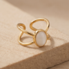 Oval Mother-of-Pearl Double-Band Ring — Gold-Tone Stainless Steel, Adjustable