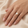 Oval Mother-of-Pearl Double-Band Ring — Gold-Tone Stainless Steel, Adjustable