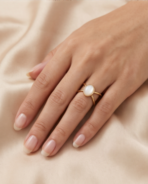 Oval Mother-of-Pearl Double-Band Ring — Gold-Tone Stainless Steel, Adjustable
