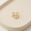 Oval Mother-of-Pearl Double-Band Ring — Gold-Tone Stainless Steel, Adjustable