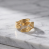 Leaf Wrap Ring with Crystal Accents — Gold-Tone Stainless Steel, Adjustable