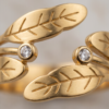 Leaf Wrap Ring with Crystal Accents — Gold-Tone Stainless Steel, Adjustable