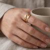 Leaf Wrap Ring with Crystal Accents — Gold-Tone Stainless Steel, Adjustable