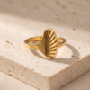 Seashell Signet Ring — Gold-Tone Stainless Steel, Sculpted Fan Design