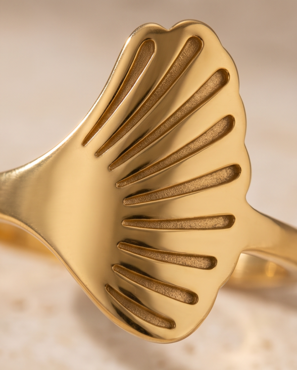 Seashell Signet Ring — Gold-Tone Stainless Steel, Sculpted Fan Design